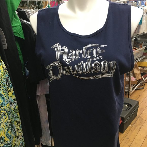 Harley Davidson Large Navy Tank Top W Silver Studs NWT  42 Bust 30 long  Har2 - Picture 4 of 12